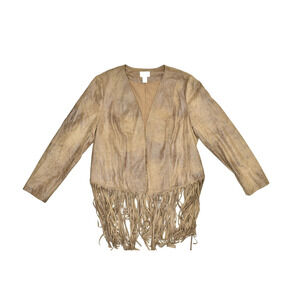Chico's Faux Suede Fringe Jacket Regular Size 2 Brown Boho Western